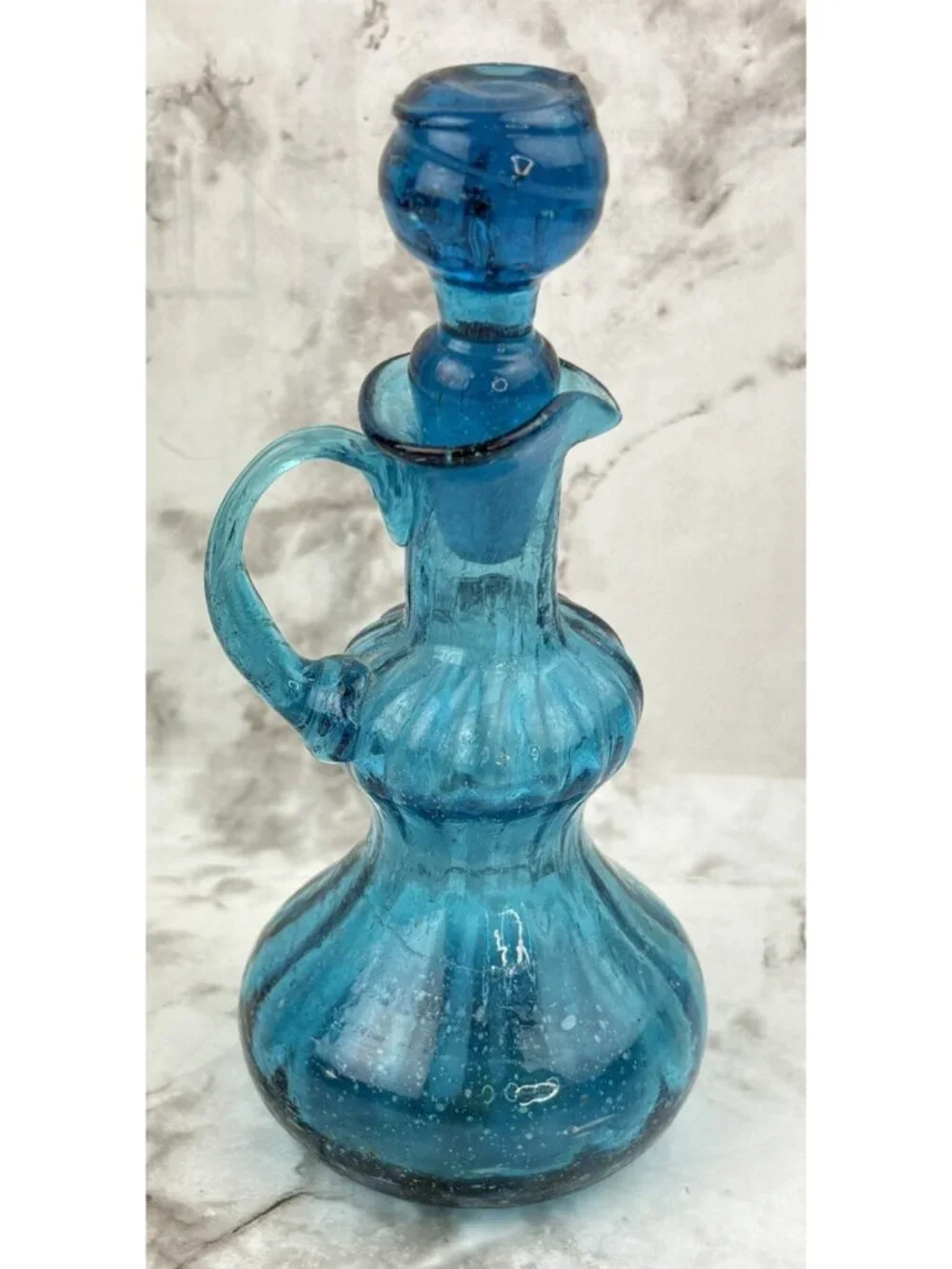 *Small Blue Glass Bubble Mini Genie Bottle 5 3/4